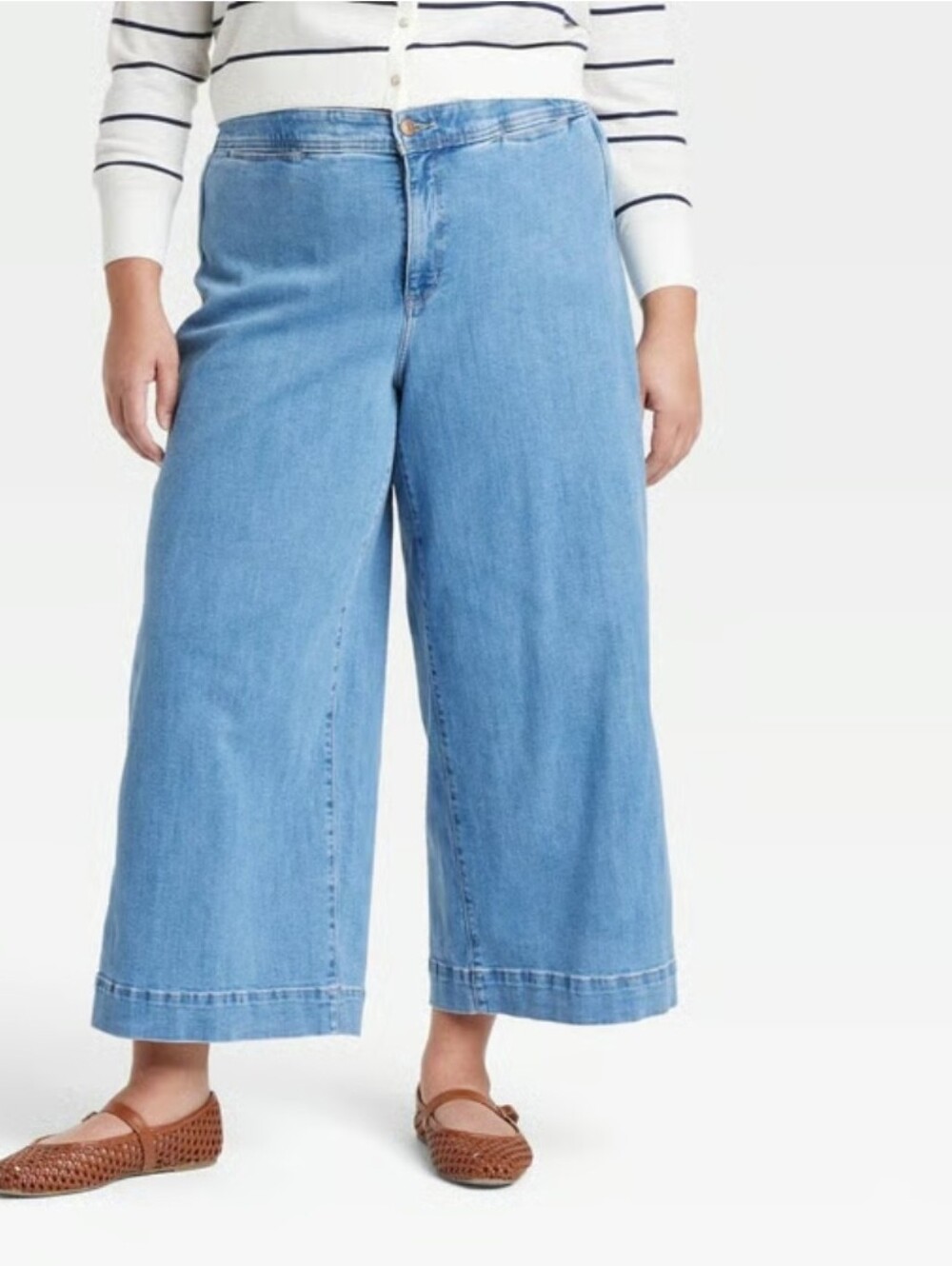 Ava & Viv Women's Smart High-Rise Wide Leg Jeans Light Wash Relaxed Fit, Denim